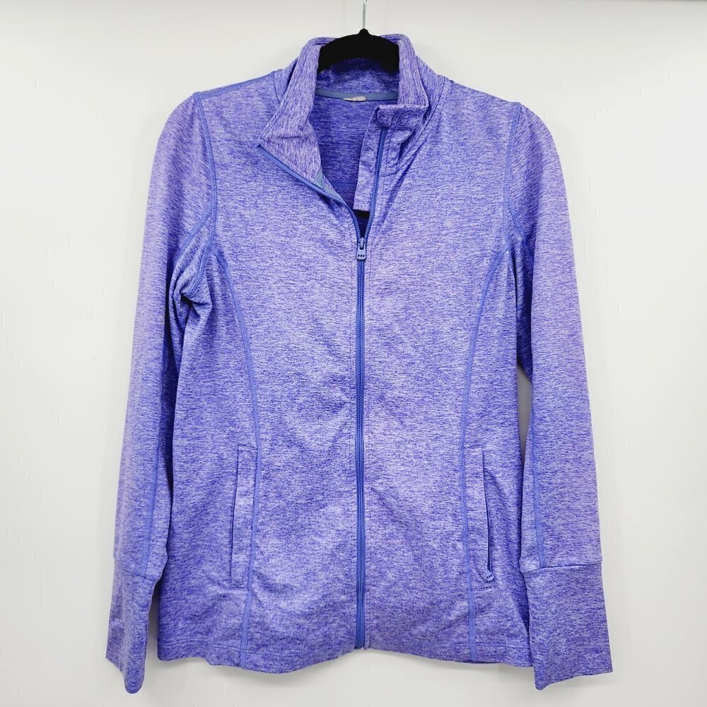 Lorna Jane Purple Space Dye Zip Front Hoodie Sweater Pullover Jacket Thumb Holes